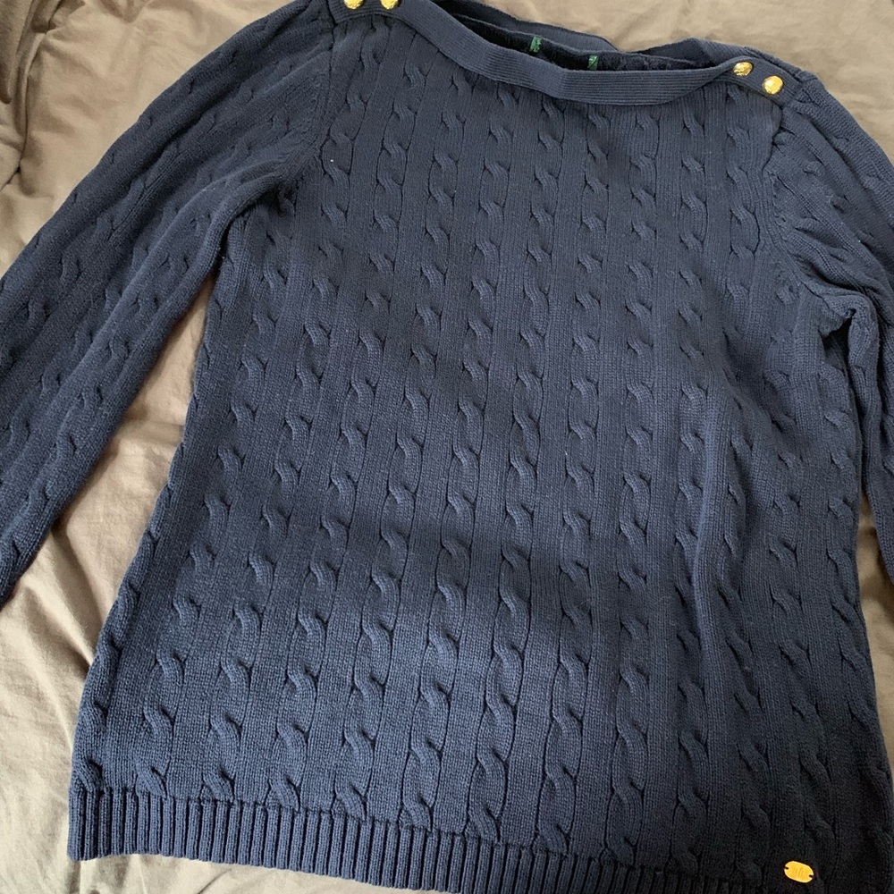 RalphLauren cable knit navy sweater - size Large